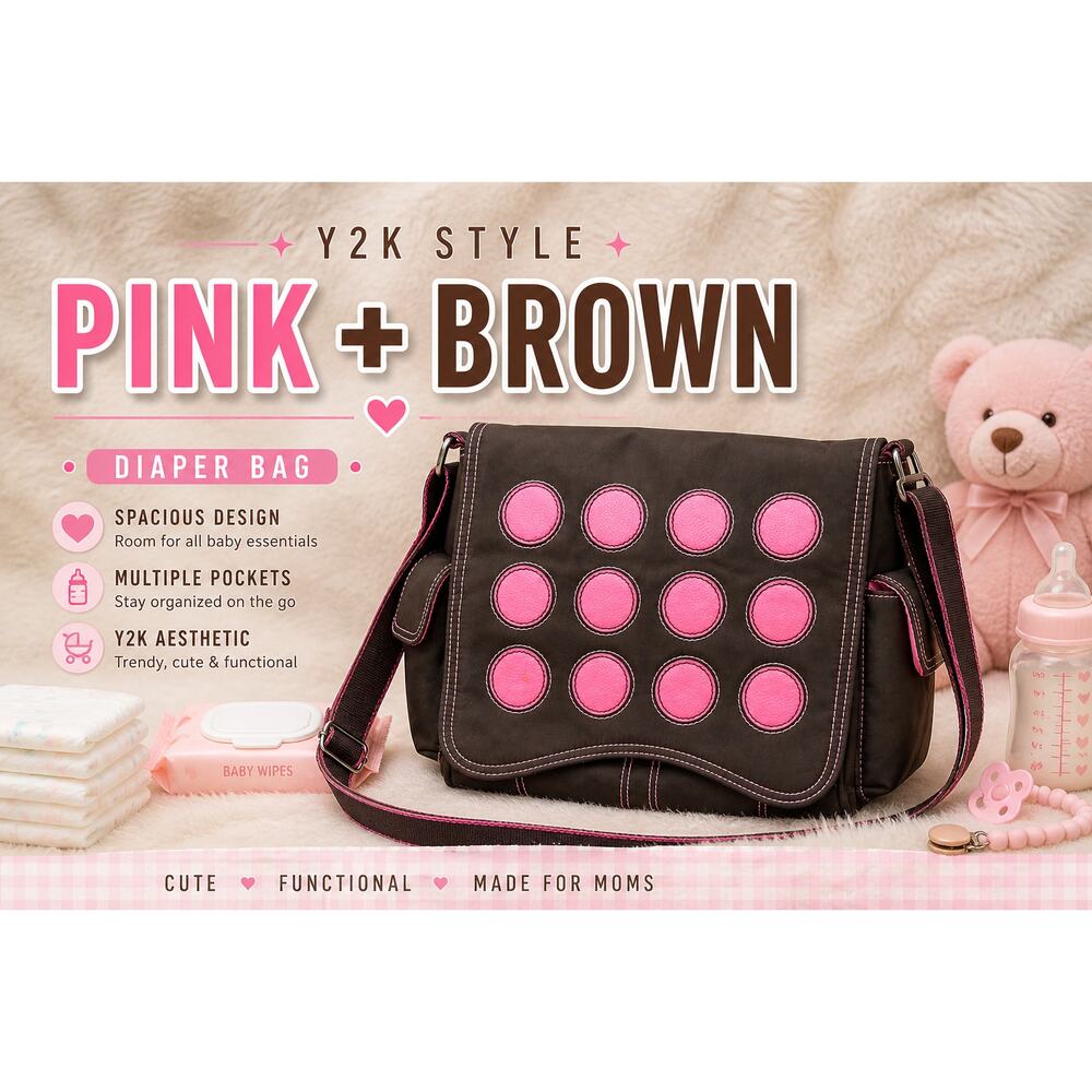 Hadaki Brown Pink Polka Dot Messenger Bag Crossbody Y2K Style